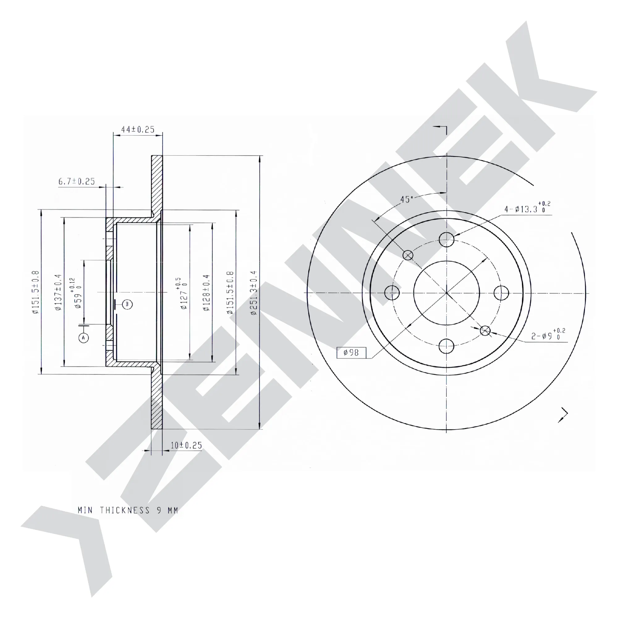 Диск тормозной задний FIAT BRAVO 07-14, LINEA 09 -(2 шт) ZENNEK DBD0165
