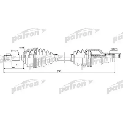 Полуось правая 21x754x48.5x26 CITROEN: C2 03-, C3 02-, C3 PATRON PDS0131