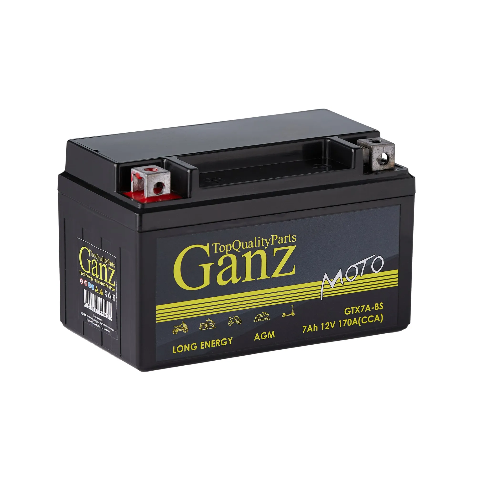Аккумулятор GANZ мото AGM 7 А/ч прямой L+ 152x87x95 мото EN 170 А