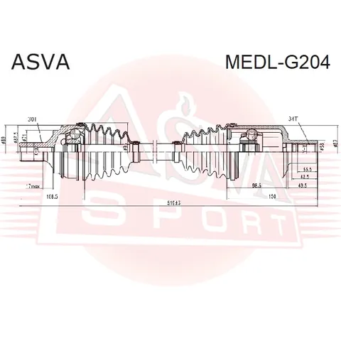 Приводной вал ASVA MEDLG204