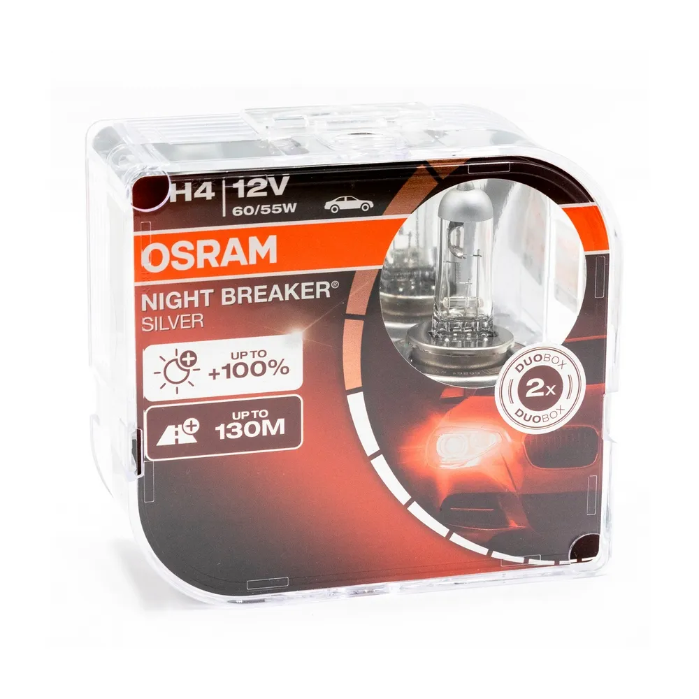 Лампа 12V H4 60/55W P43t OSRAM NIGHT BREAKER SILVER 2 шт. картон 64193NBS-HCB