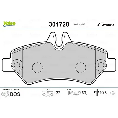 Колодки тормозные задние к т VALEO 301728