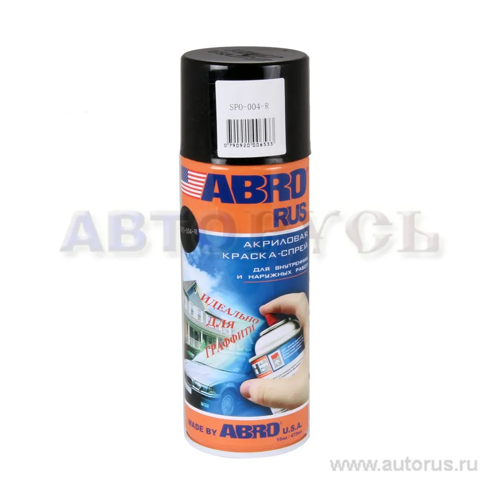 Краска-спрей акриловая № 04 черная матовая 400 мл ABRO SPO-004-R
