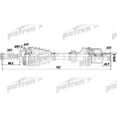 Полуось передняя правая 23x724x57.5x23 ABS: 44T RENAULT: C PATRON PDS0361