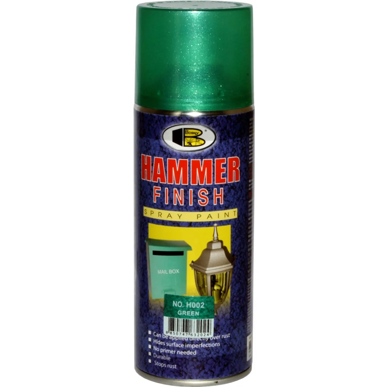 Краска молотковая аэрозольная молотковая зеленая , 520 мл, 300гр Bosny H002