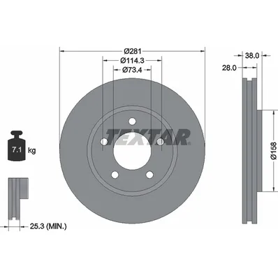 Диск тормозной передний стандартный CHRYSLER/DODGE TEXTAR 92108300