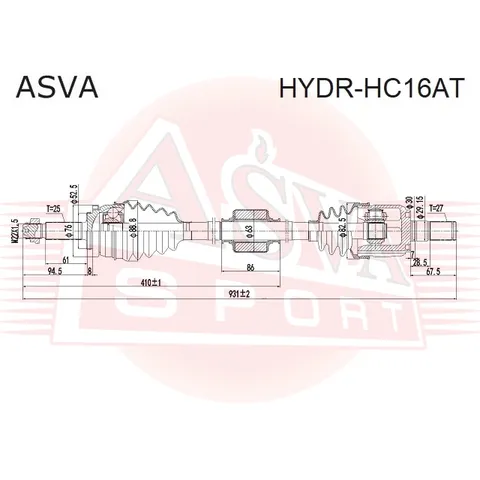 Приводной вал ASVA HYDRHC16AT