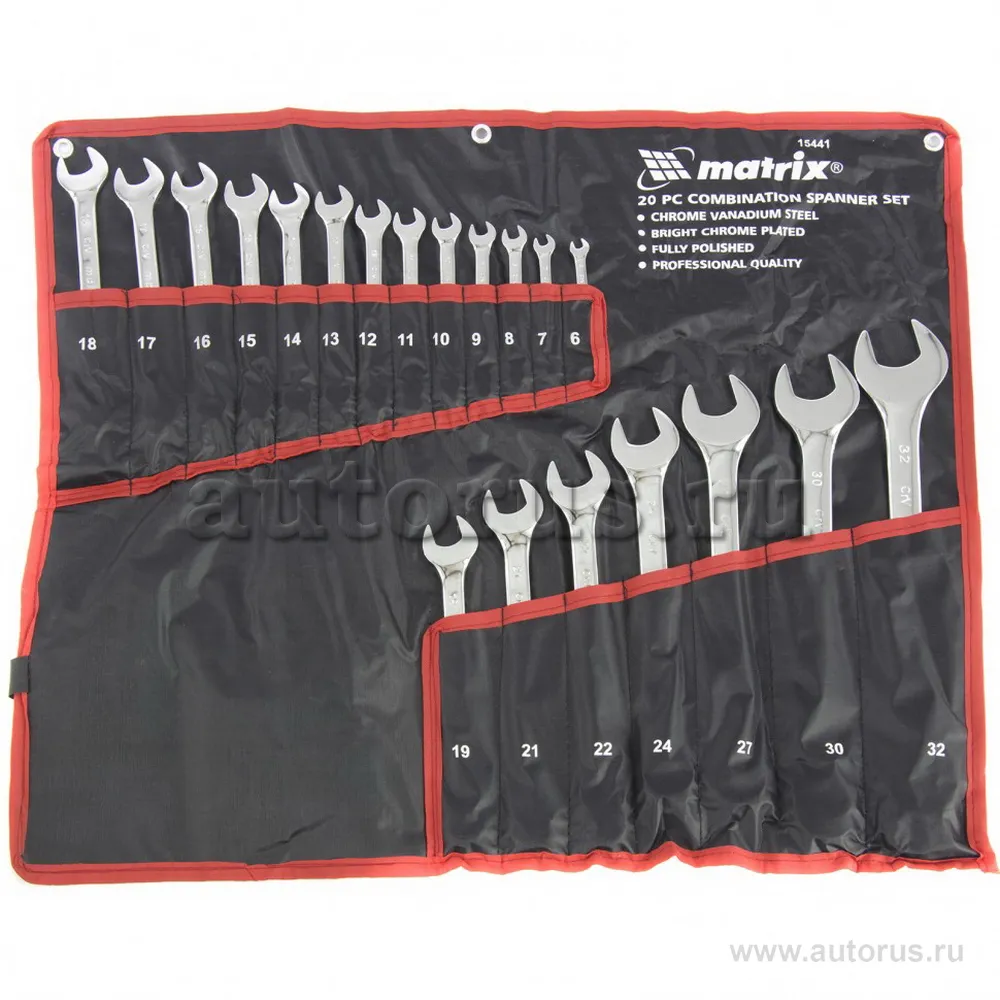 Набор ключей комбинированных 6-32 мм, 20 шт, CrV, полированный хром MATRIX 15441 MATRIX 15441