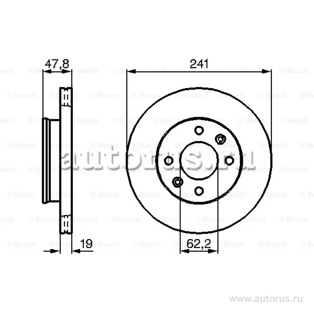 Диск тормозной передний HYUNDAI GETZ (241мм) BOSCH 0986479206