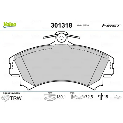 Колодки тормозные передние VALEO 301 318