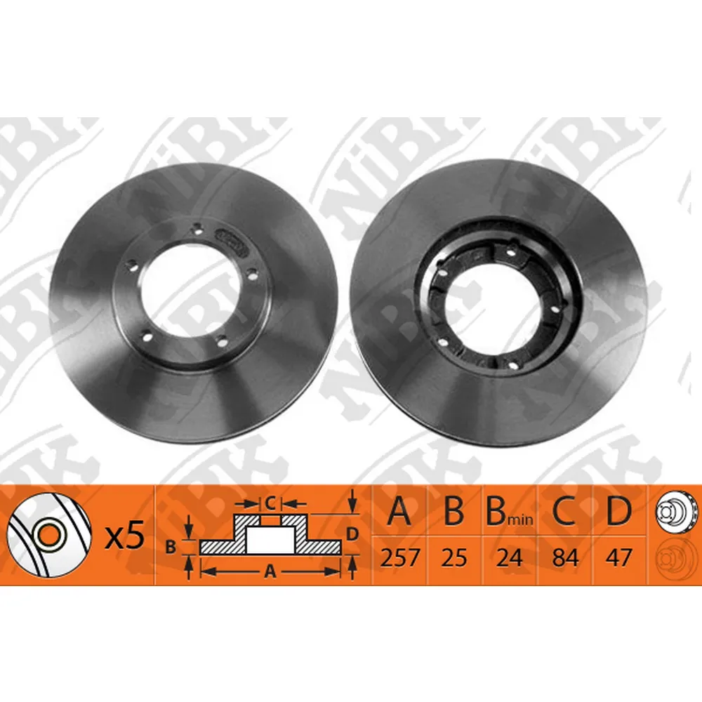 Диск тормозной передний TOYOTA HIACE/HILUX 89-> /VENT D=257MM NIBK RN1026