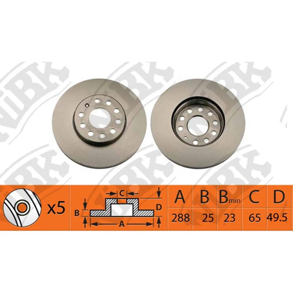 Диск тормозной передний VAG+SKODA ALL 03-> /VENT D=288MM NIBK RN1374