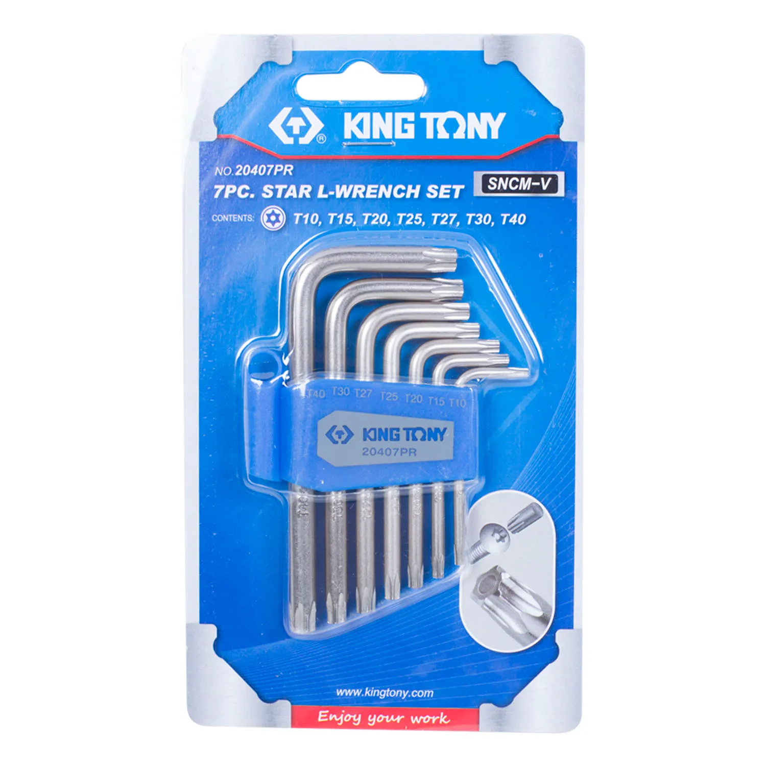 Набор Г-образных TORX, T10-T40, с отверстием, 7 предметов KING TONY 20407PR