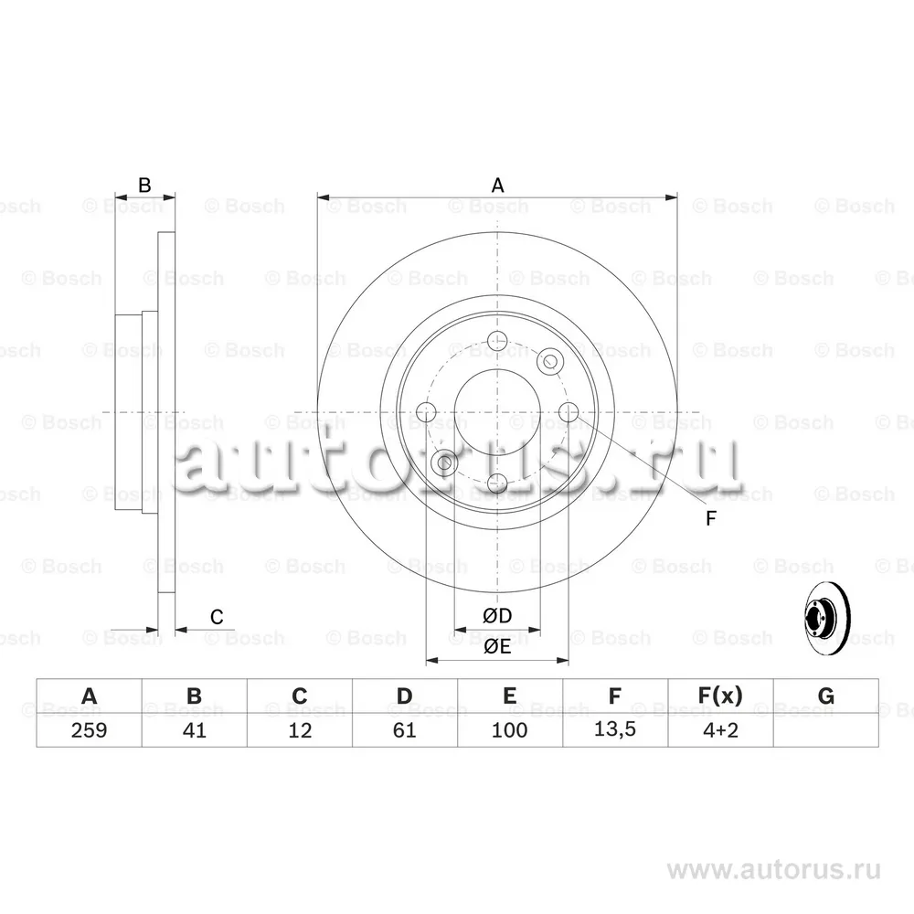 Диск тормозной передний BOSCH 0 986 479 164
