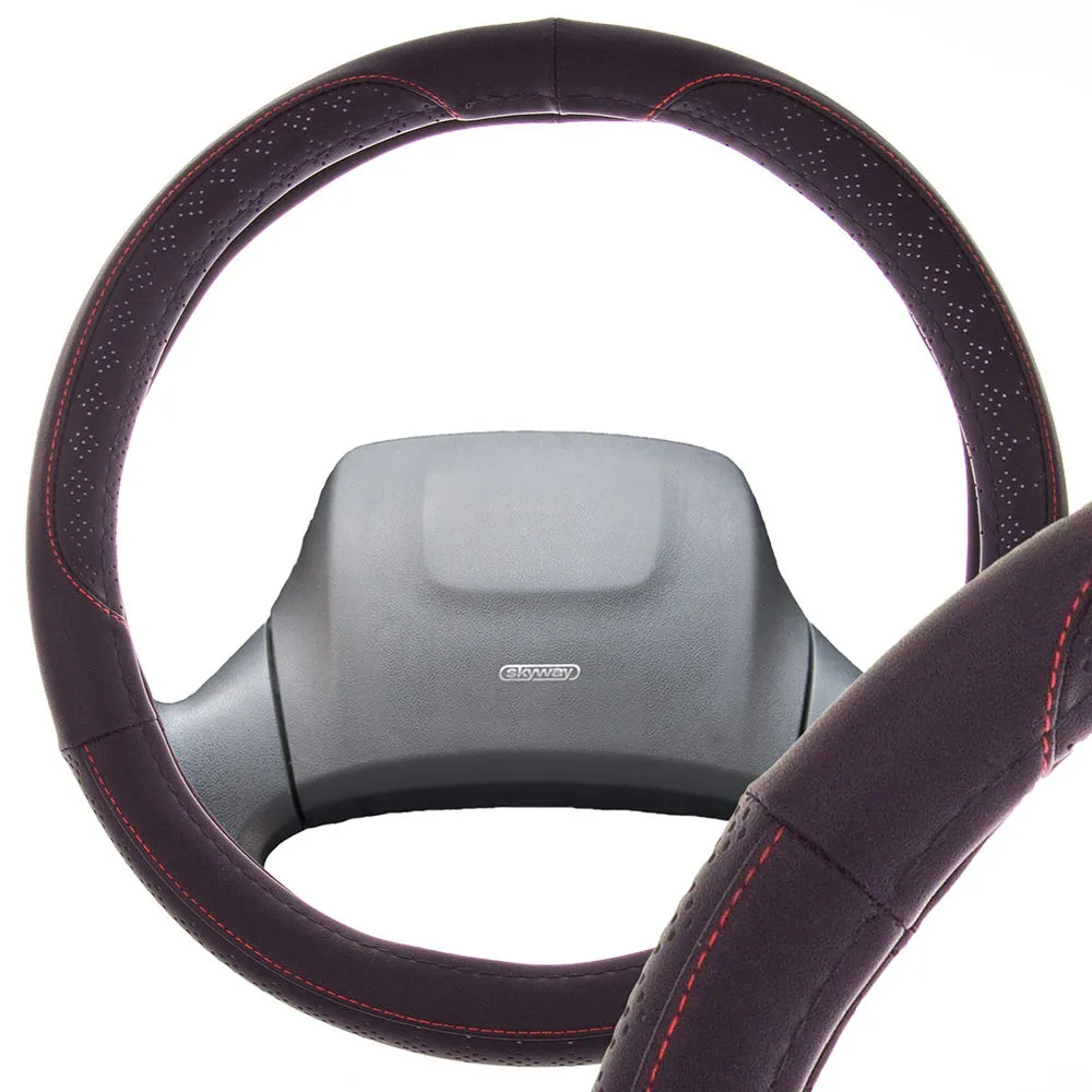 Оплетка руля SKYWAY кожаная Черная (L) SKYWAY S01102355
