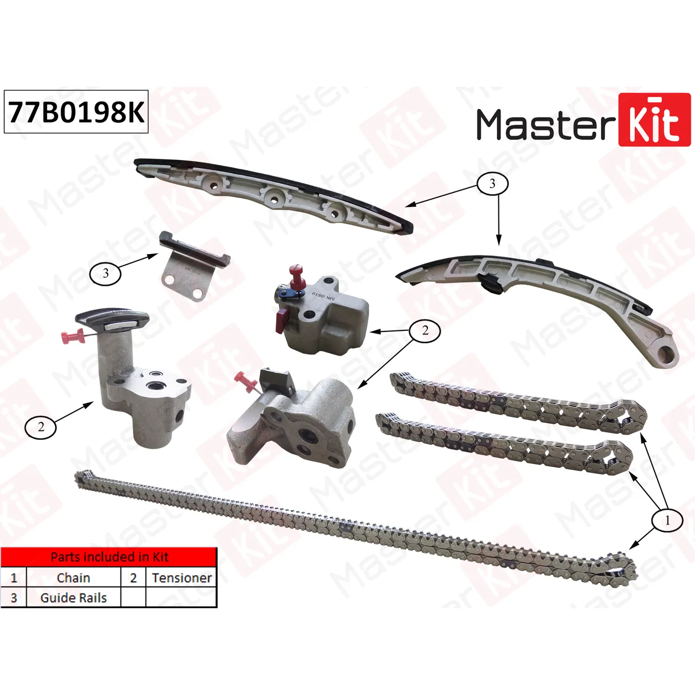 Комплект цепи ГРМ Nissan/Infiniti Murano/FX 3.5i VQ35DE 2004-2009 MASTERKIT 77B0198K