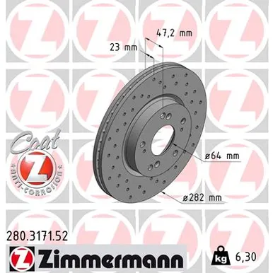 Диск тормозной /HONDA CIVIC VIII (FN, FK)/ 2006] ZIMMERMANN 280317152