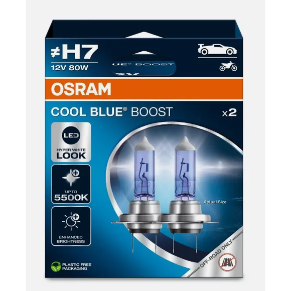 Автомобильная галогенная лампа OSRAM H7 12V 80W 1000lm PX26d 5500К COOL BLUE BOOST (комплект 2 шт) 62210CBB-2HB