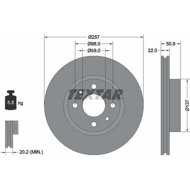 Диск тормозной передний стандартный ALFA ROMEO/FIAT/LANCIA TEXTAR 92052100