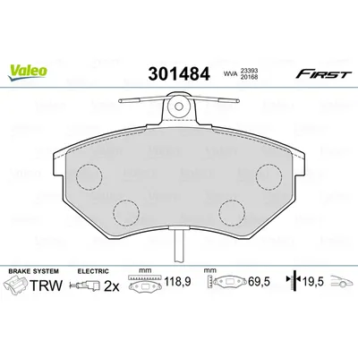 Колодки тормозные передние VALEO 301 484