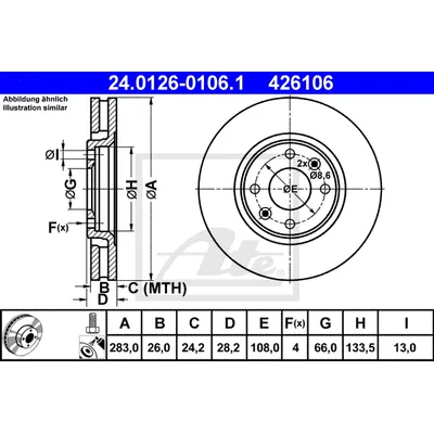 Диск тормозной передний PEUGEOT 406 ATE 24-0126-0106-1