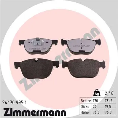 Комплект тормозных колодок, дисковый тормоз ZIMMERMANN 241709951