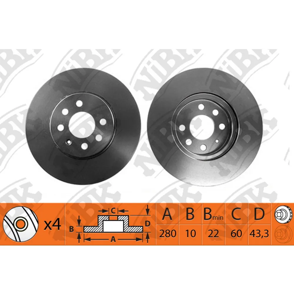 Диск тормозной передний OPEL ASTRA H/MERIVA 4 отверстий NIBK RN1202