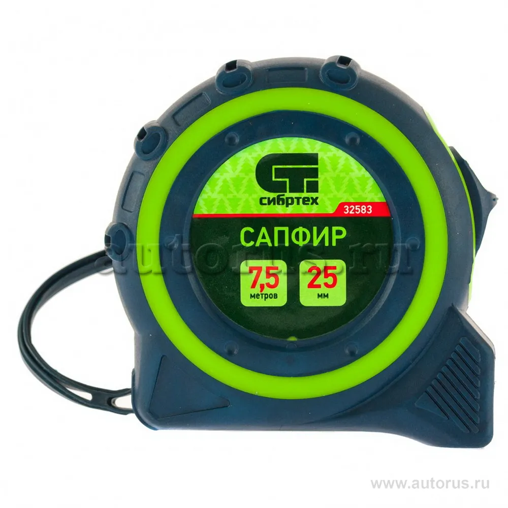 Рулетка Сапфир, двухкомпонентный корпус, 7,5 м x25 мм СИБРТЕХ 32583