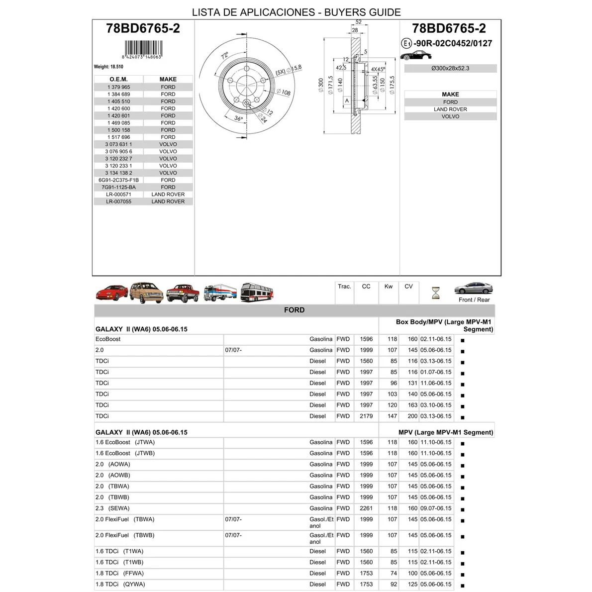 Диск тормозной передний FORD/VOLVO/LAND ROVER FREELANDER 2 ICER 78BD6765-2