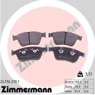 Колодки тормозные передние ZIMMERMANN 24176.210.1