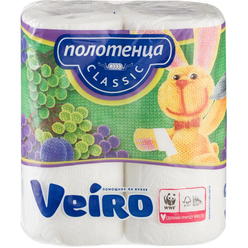Полотенца бумажные VEIRO Classic 2-сл.,с тиснением,2рул./уп.5п22 189881