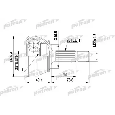 ШРУС наружн к-кт 20x45.5x25 VW: POLO, DERBY -10.83 PATRON PCV1035