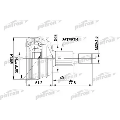 ШРУС наружн к-кт 36x53x30 AUDI: A3 1.6 09/96-08/00, 08/ PATRON PCV1241