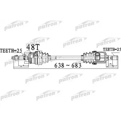 Полуось передний мост слева 25X638X52,5X25 ABS:48T KIA RIO PATRON PDS0521