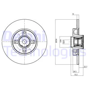 Диск тормозной CITROEN BERLINGO DELPHI BG9053RS
