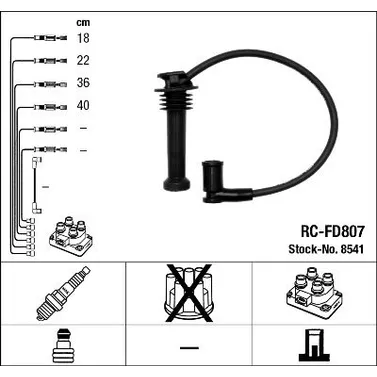 Провода высоковольтные RC-FD807 FORD FIESTA/FOCUS 1/FUSION 00-> 1.3/1.4/1.6L NGK 8541