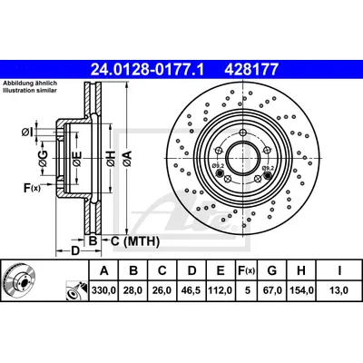 Диск тормозной передний MB W203 ATE 24.0128-0177.1