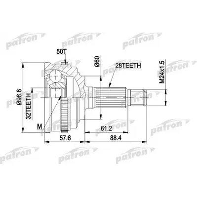 ШРУС наружн к-кт 28x60x32 ABS:50T HONDA: ACCORD IV-V 92 PATRON PCV1131A