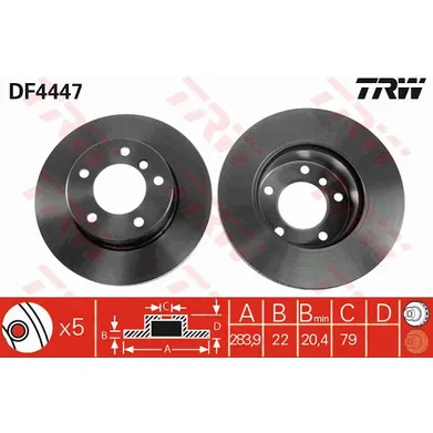 Диск тормозной передний BMW 1-SERIE (E81/F20) 1.6/1.8L,1.6D/1.8D ALL 05-> TRW DF4447