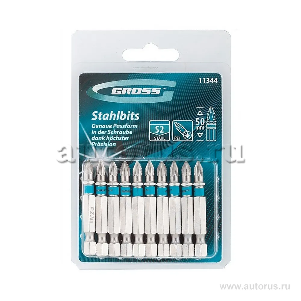 Набор бит PZ1x50, сталь S2, 10шт GROSS 11344