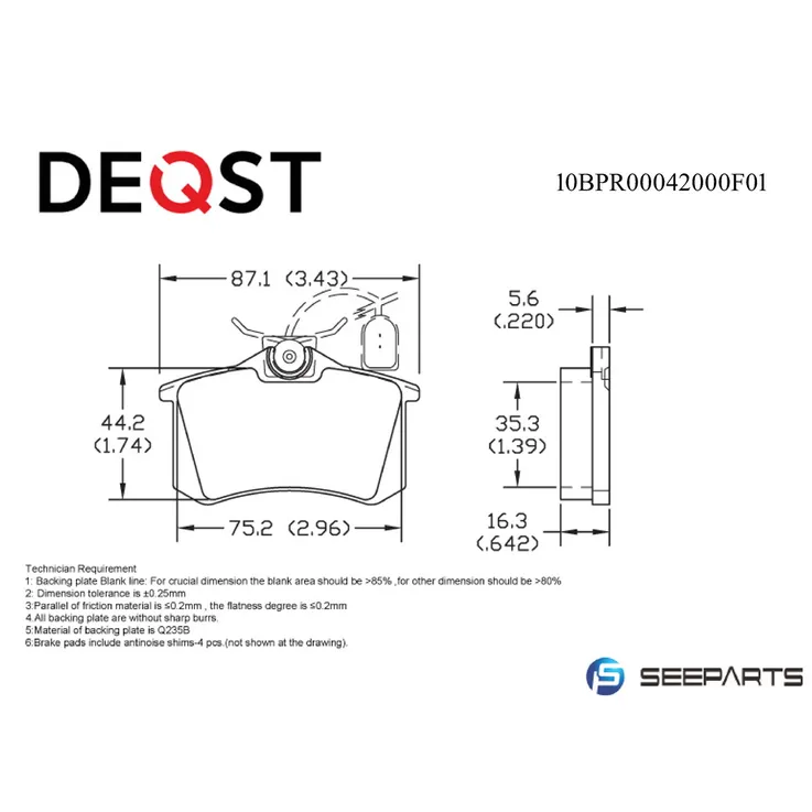 Колодки тормозные, задн, AUDI A4 (B6, B7) 00-, AUDI A6 (C5, C6) 97-, VW Tra DEQST 10BPR00042000
