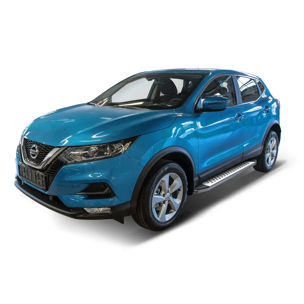Порог алюминиевый Bmw-Style овалы Nissan, Renault Qashqai, X-Trail, Koleos Серебристый, черный Rival B173AL.4113.1