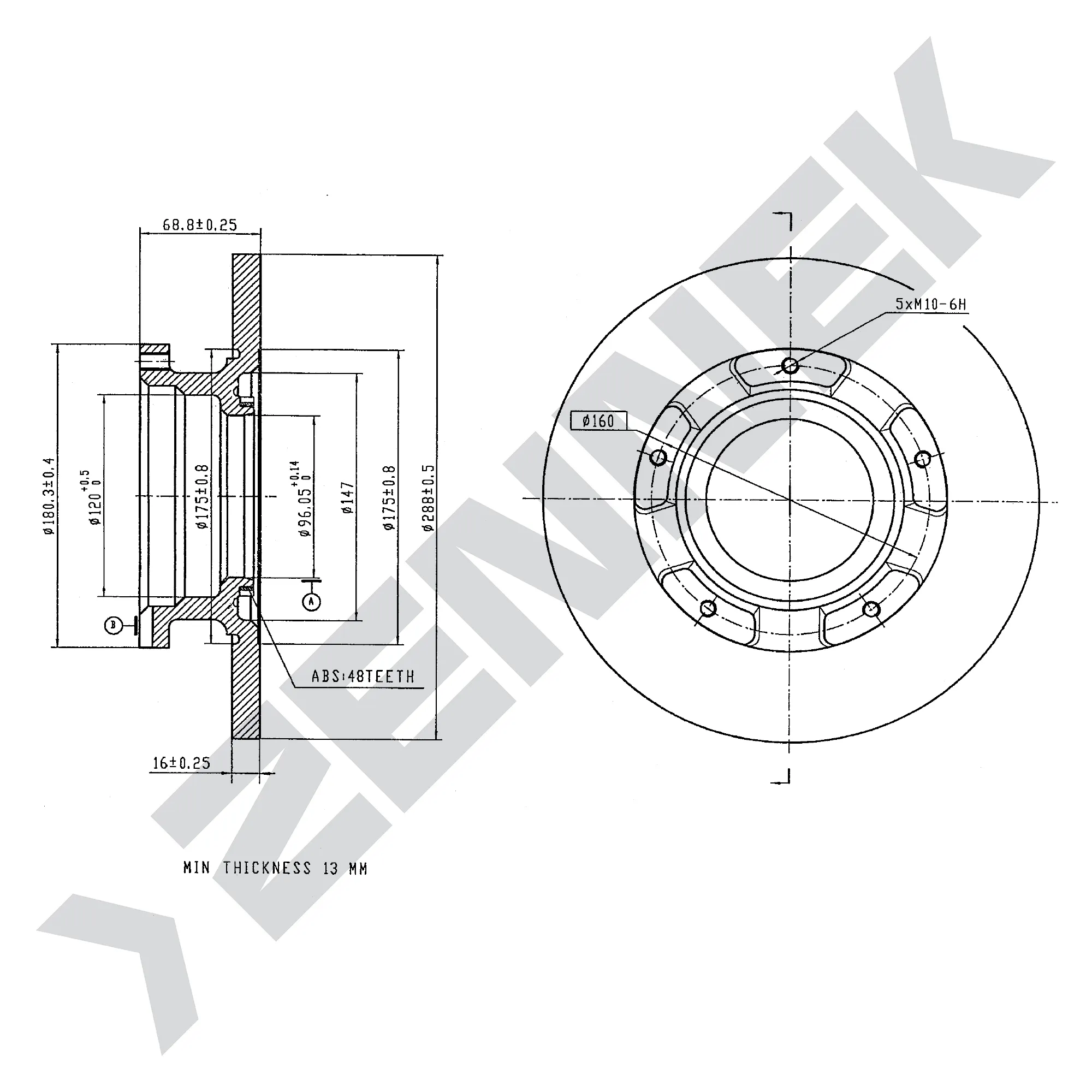 Диск тормозной задний FORD TOURNEO 12-, TRANSIT 12-(2 шт) ZENNEK DBD0255
