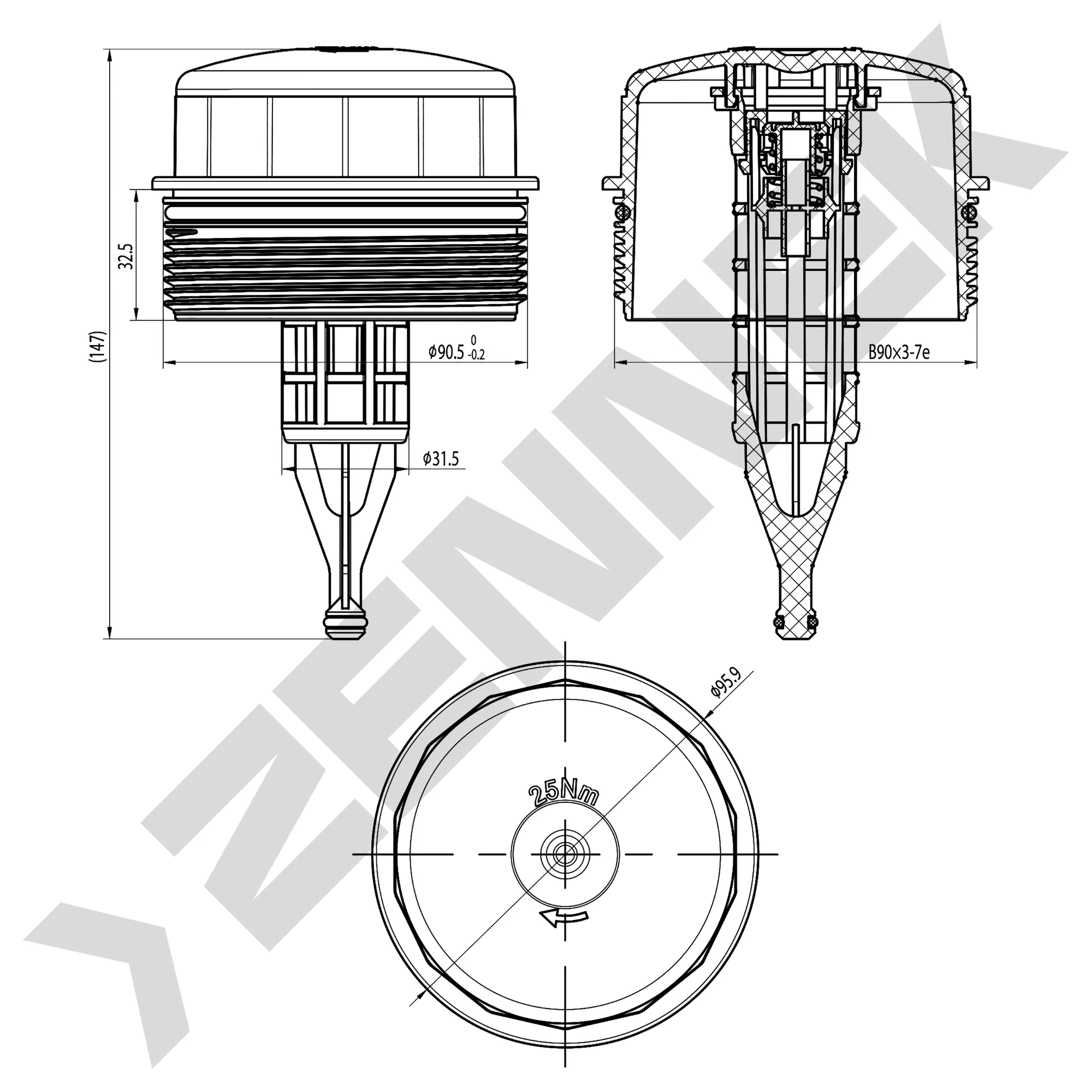 Крышка корпуса масляного фильтра MERCEDES-BENZ W166, W164, W222, W221, V222, X222 ZENNEK DOC0032