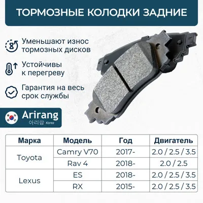 Колодка дискового тормоза задняя ARIRANG ARG28-1764