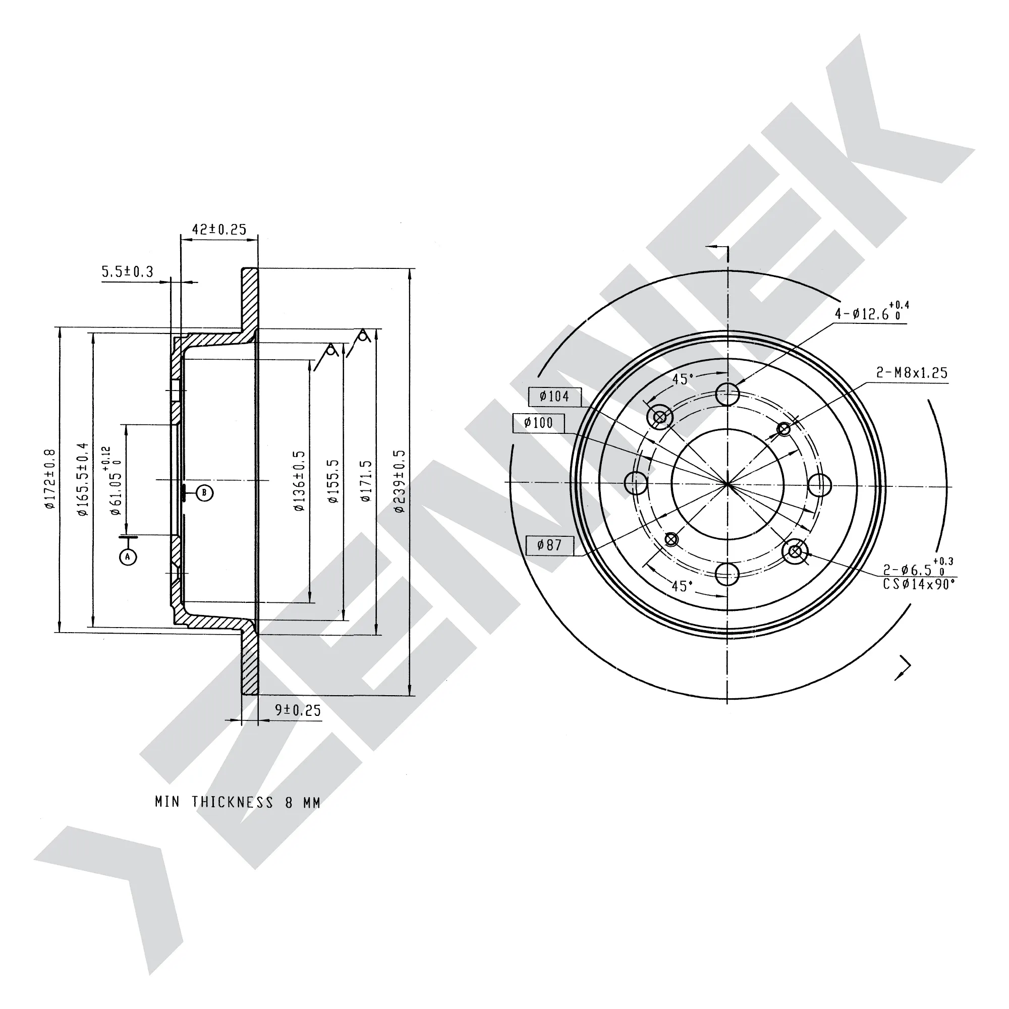 Диск тормозной задний HONDA ACCORD 85-89, CIVIC 87-01 (2 шт) ZENNEK DBD0252