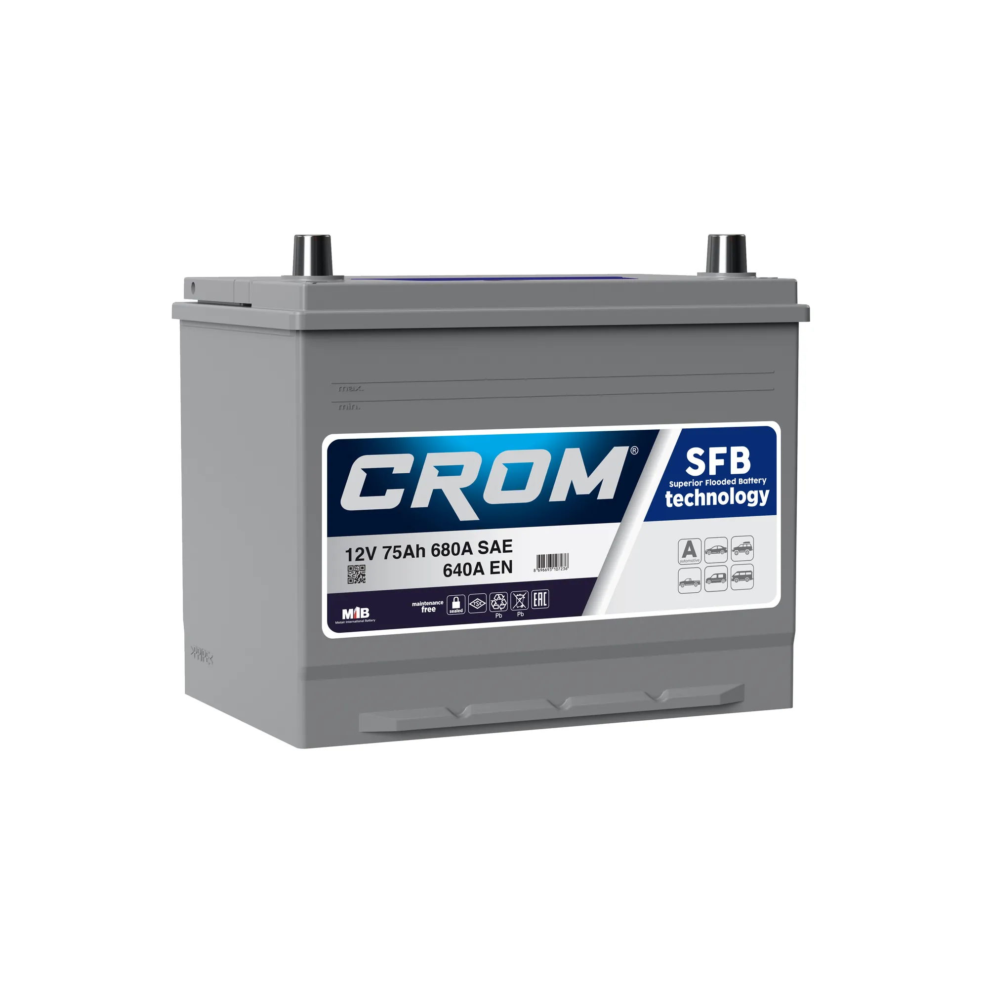 Аккумулятор CROM 75 А/ч Обратная 260x173x225 EN640 А