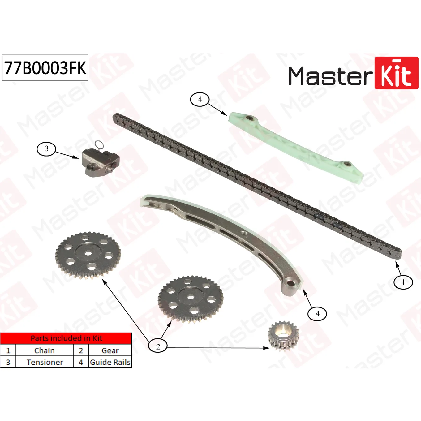 Комплект цепи ГРМ FORDFocus IICMax 2.0i AODAAODB 04 MASTERKIT 77B0003FK