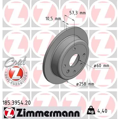 Диск тормозной задний CHEVROLET LACETTI (J200) 03 ZIMMERMANN 185395420