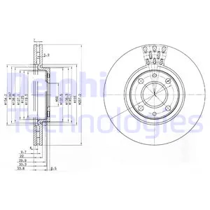 Диск тормозной передний FIAT DOBLO 01-> EXCL.1.2L/BRAVO II/500C 09-> DELPHI BG3574